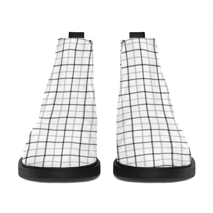 White Tattersall Pattern Print Flat Ankle Boots