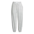 White Tattersall Pattern Print Fleece Lined Knit Pants