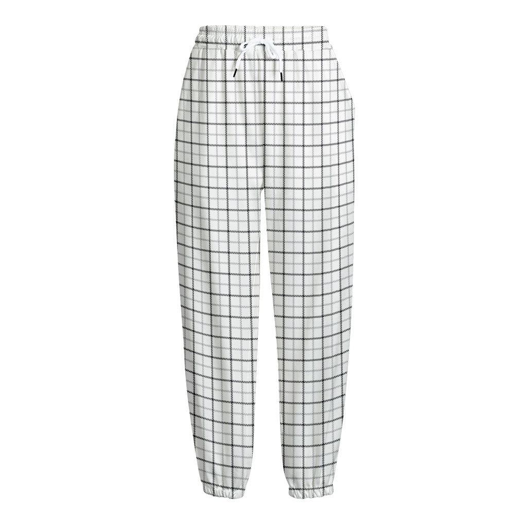 White Tattersall Pattern Print Fleece Lined Knit Pants