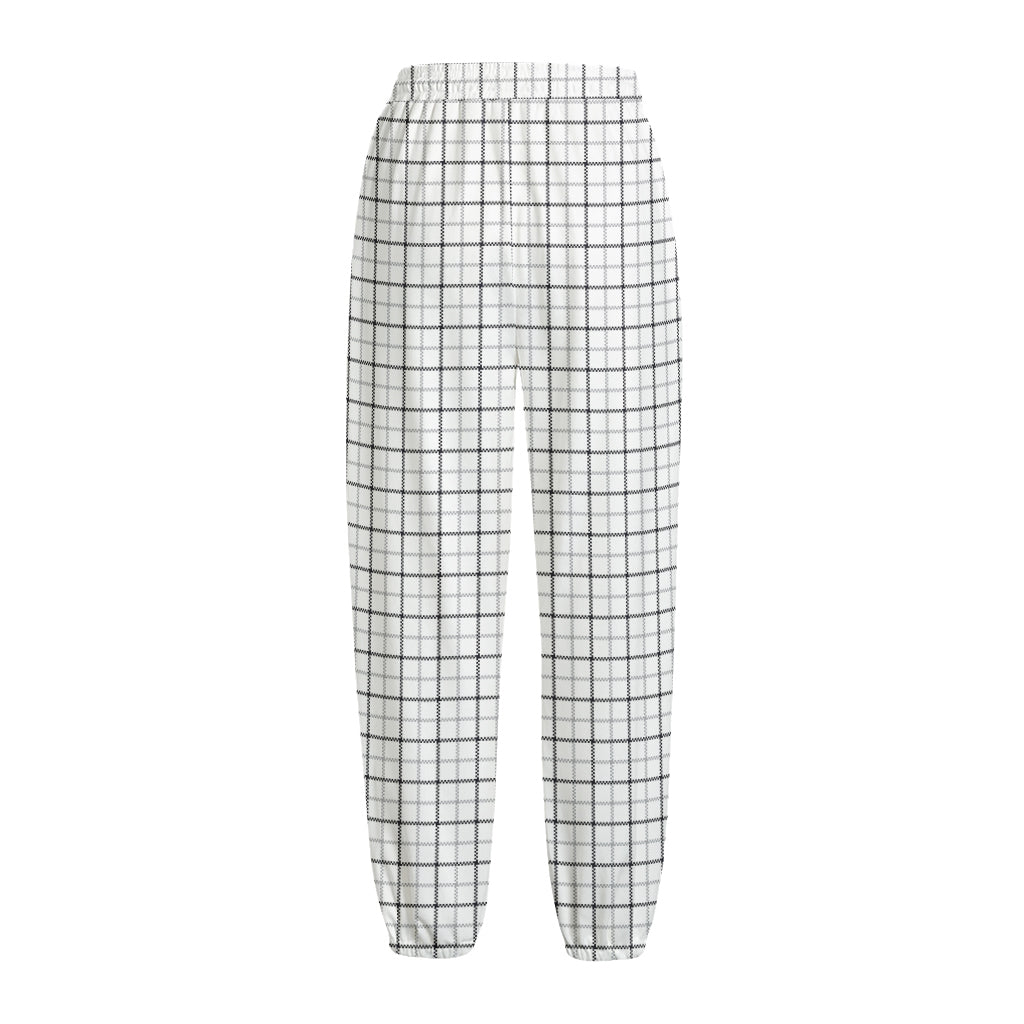 White Tattersall Pattern Print Fleece Lined Knit Pants