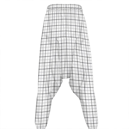 White Tattersall Pattern Print Hammer Pants