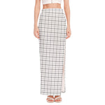 White Tattersall Pattern Print High Slit Maxi Skirt