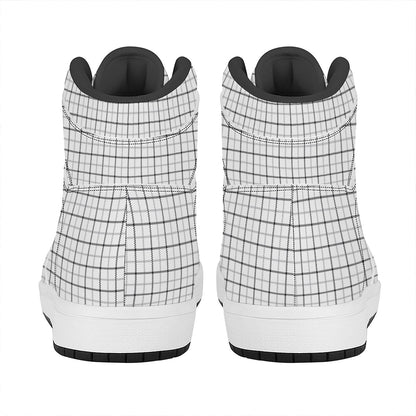 White Tattersall Pattern Print High Top Leather Sneakers