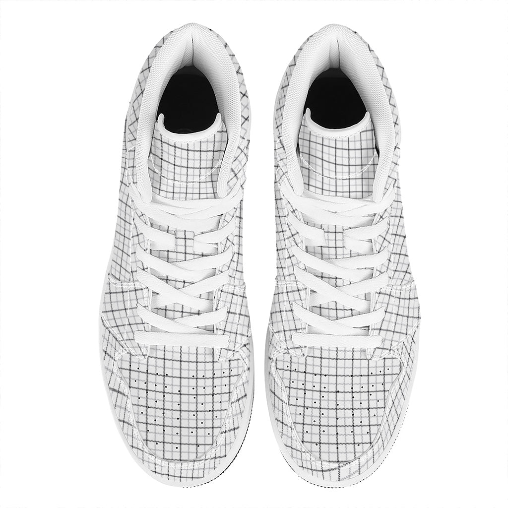 White Tattersall Pattern Print High Top Leather Sneakers