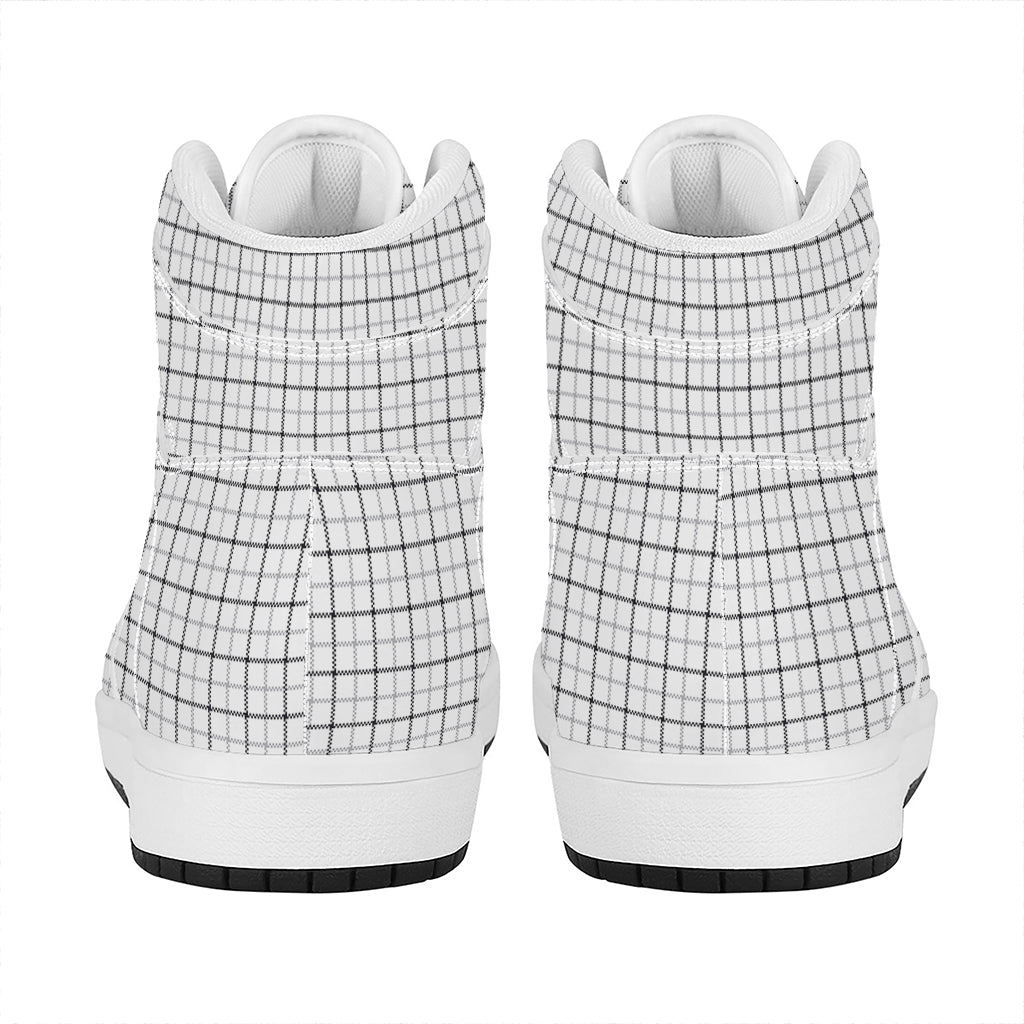 White Tattersall Pattern Print High Top Leather Sneakers