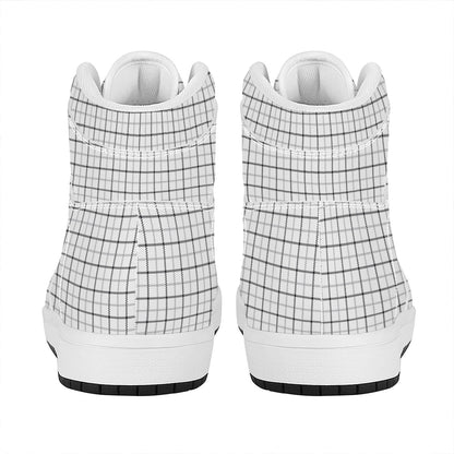 White Tattersall Pattern Print High Top Leather Sneakers