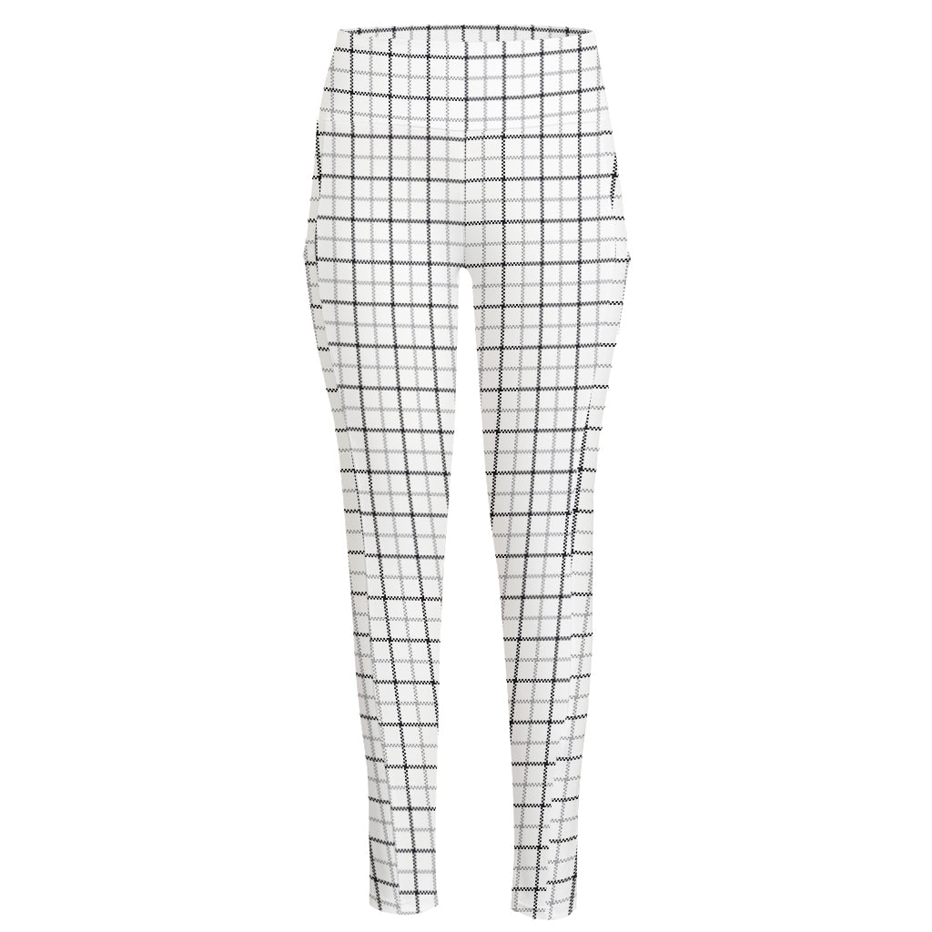 White Tattersall Pattern Print High-Waisted Pocket Leggings