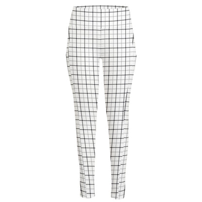 White Tattersall Pattern Print High-Waisted Pocket Leggings