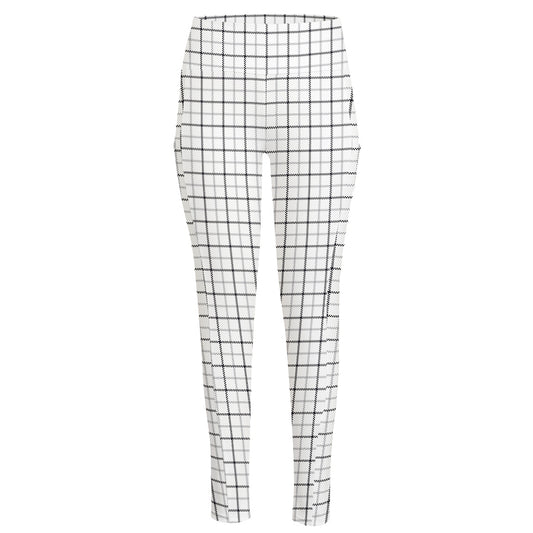 White Tattersall Pattern Print High-Waisted Pocket Leggings
