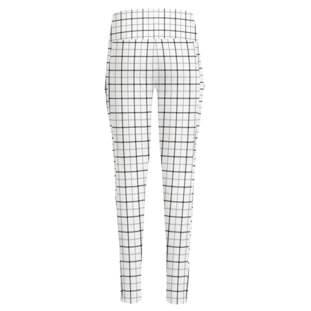 White Tattersall Pattern Print High-Waisted Pocket Leggings