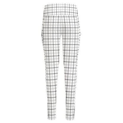 White Tattersall Pattern Print High-Waisted Pocket Leggings