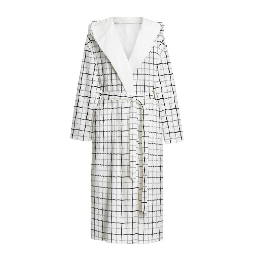 White Tattersall Pattern Print Hooded Bathrobe