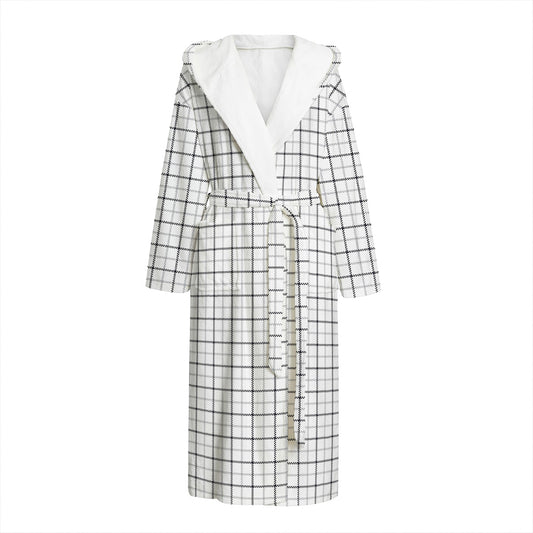 White Tattersall Pattern Print Hooded Bathrobe