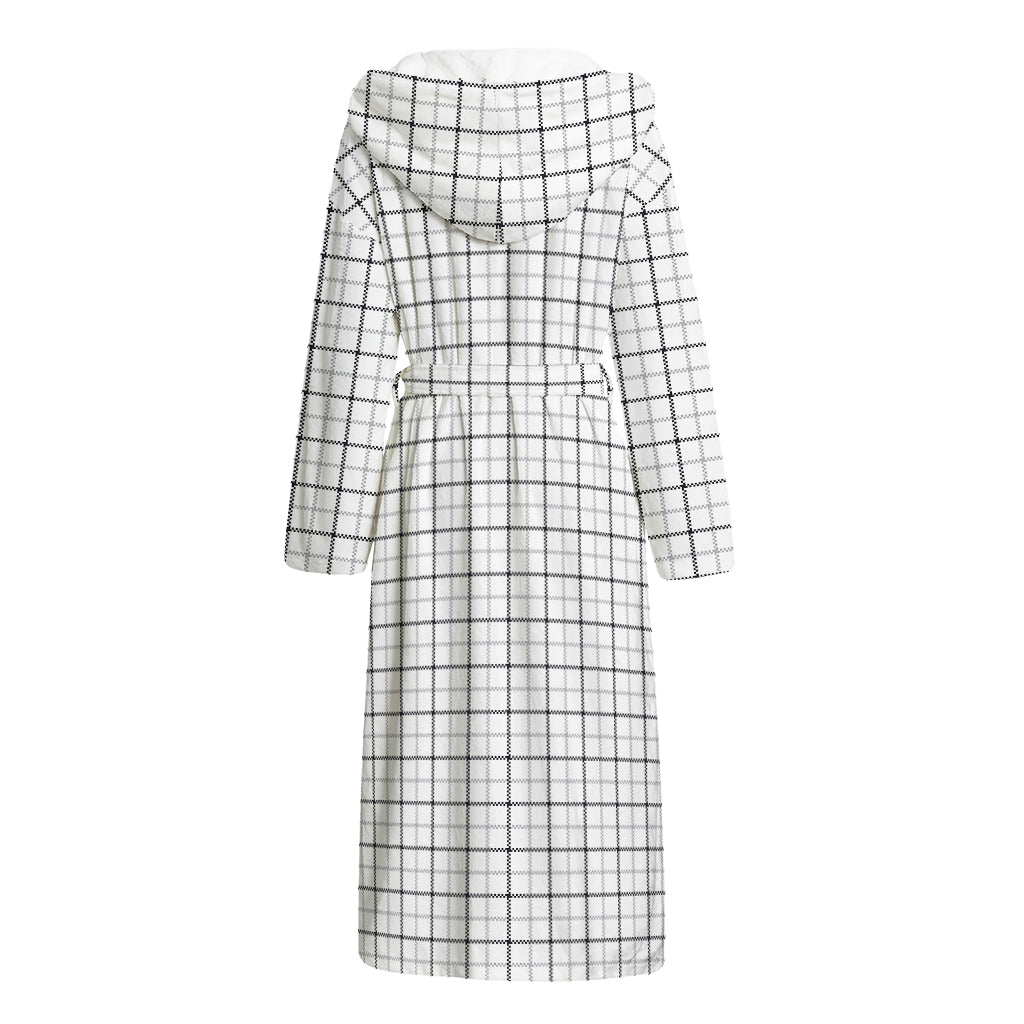 White Tattersall Pattern Print Hooded Bathrobe