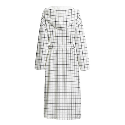 White Tattersall Pattern Print Hooded Bathrobe