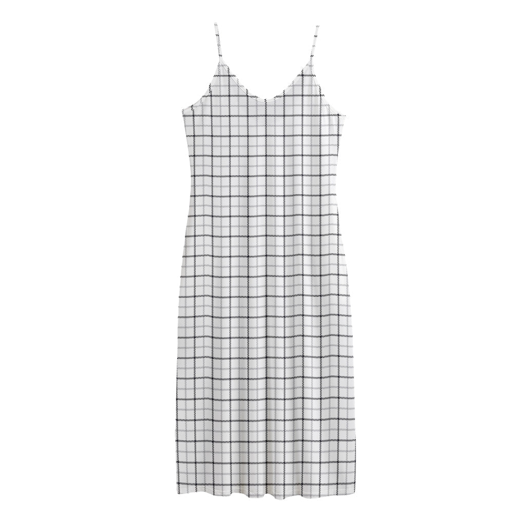 White Tattersall Pattern Print Jersey Midi Cami Dress