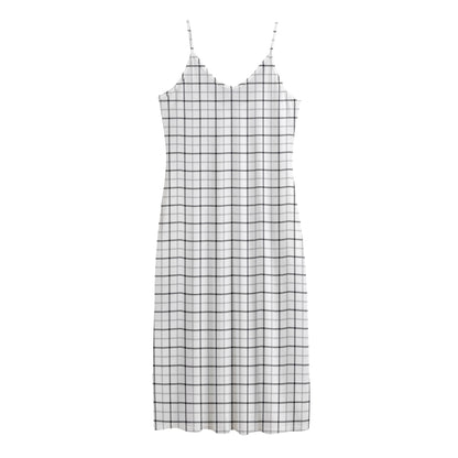 White Tattersall Pattern Print Jersey Midi Cami Dress