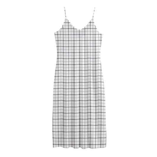 White Tattersall Pattern Print Jersey Midi Cami Dress