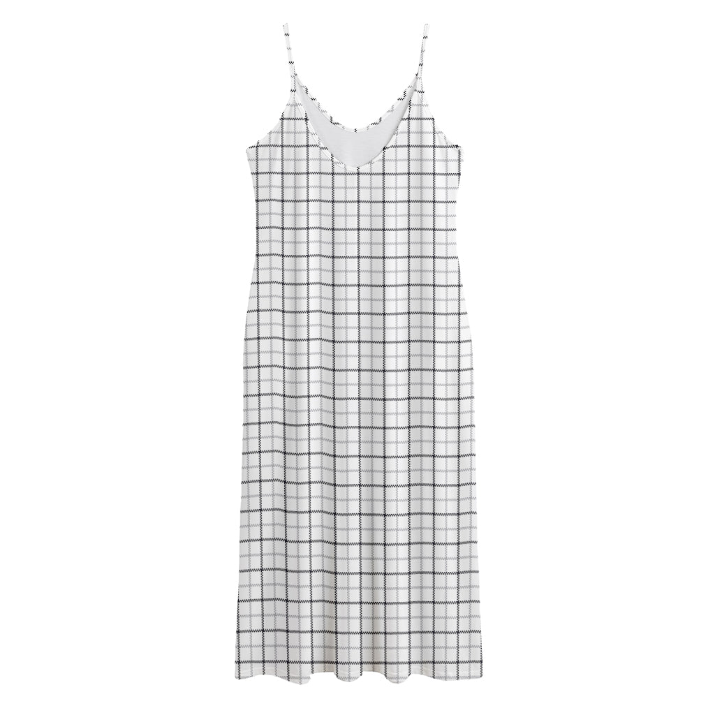 White Tattersall Pattern Print Jersey Midi Cami Dress