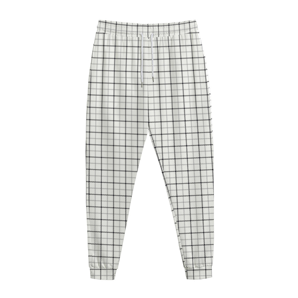White Tattersall Pattern Print Jogger Pants