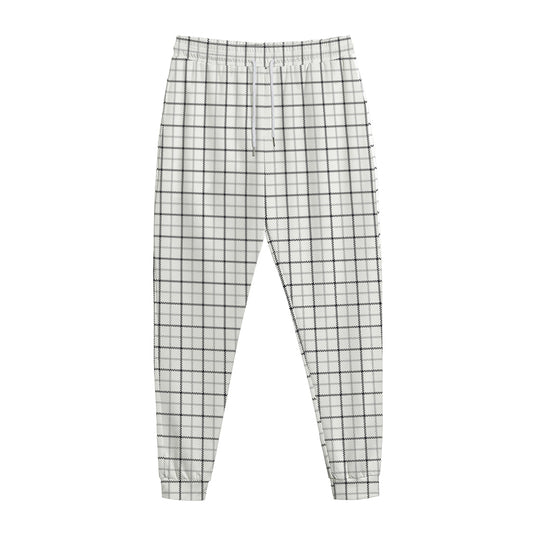 White Tattersall Pattern Print Jogger Pants