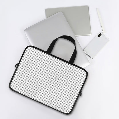White Tattersall Pattern Print Laptop Sleeve With Handle