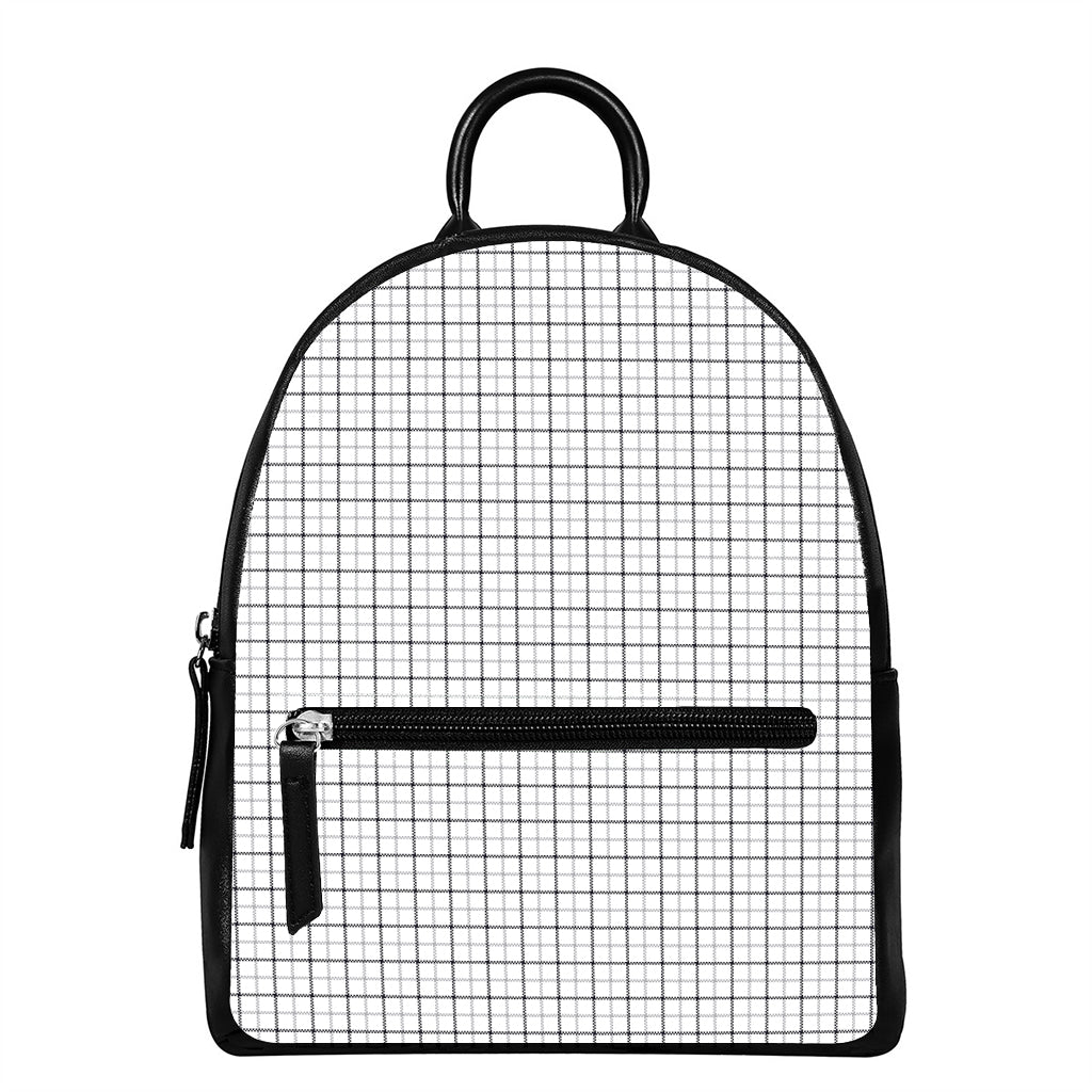 White Tattersall Pattern Print Leather Backpack