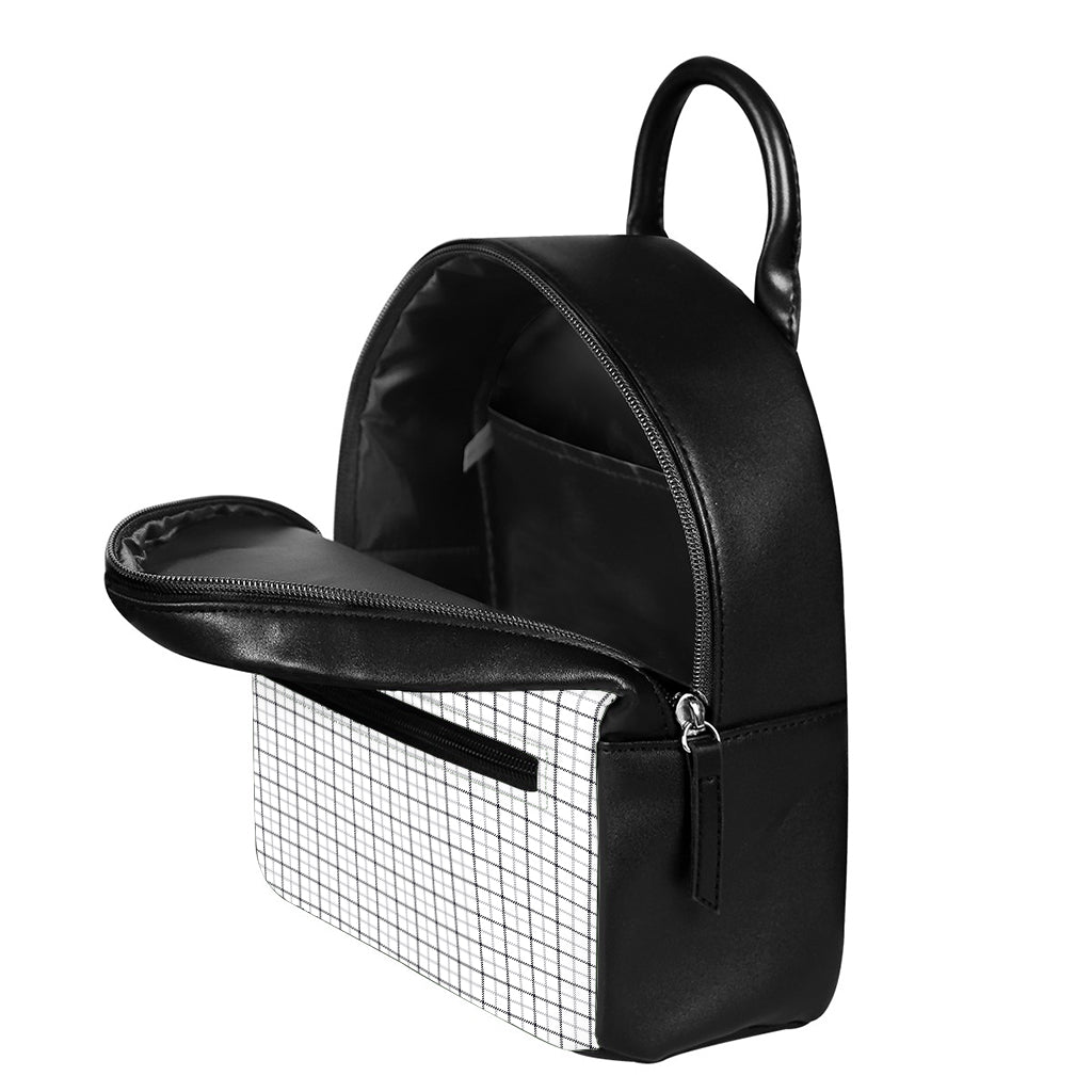 White Tattersall Pattern Print Leather Backpack