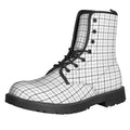 White Tattersall Pattern Print Lace-Up Boots