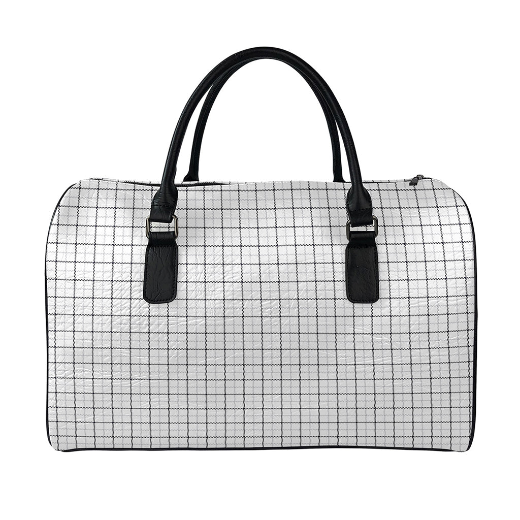 White Tattersall Pattern Print Leather Duffle Bag