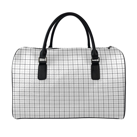 White Tattersall Pattern Print Leather Duffle Bag
