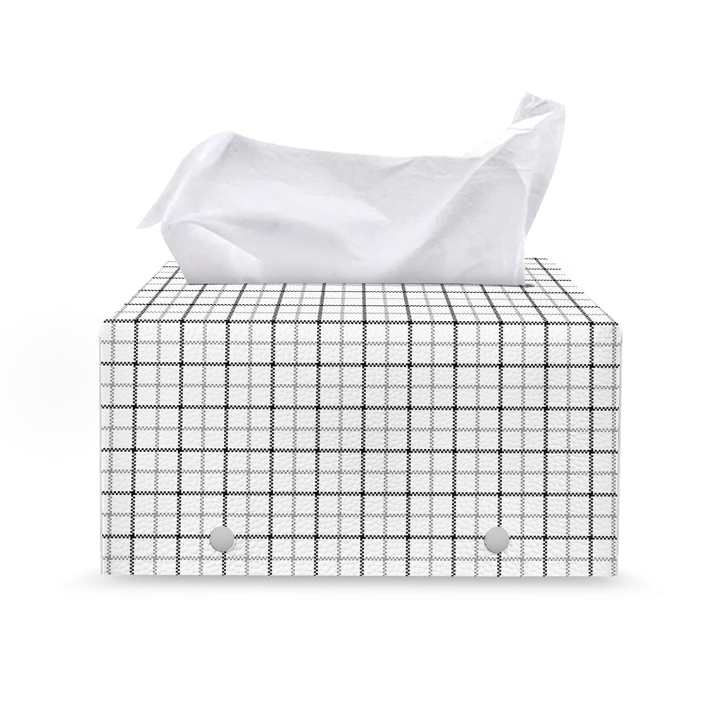 White Tattersall Pattern Print Leather Tissue Box Cover