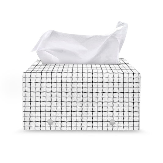 White Tattersall Pattern Print Leather Tissue Box Cover