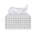 White Tattersall Pattern Print Leather Tissue Box Cover