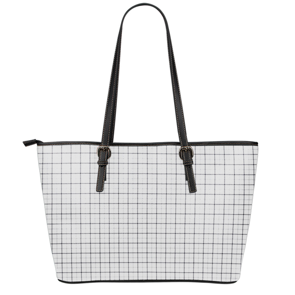 White Tattersall Pattern Print Leather Tote Bag
