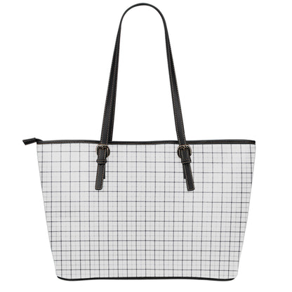 White Tattersall Pattern Print Leather Tote Bag