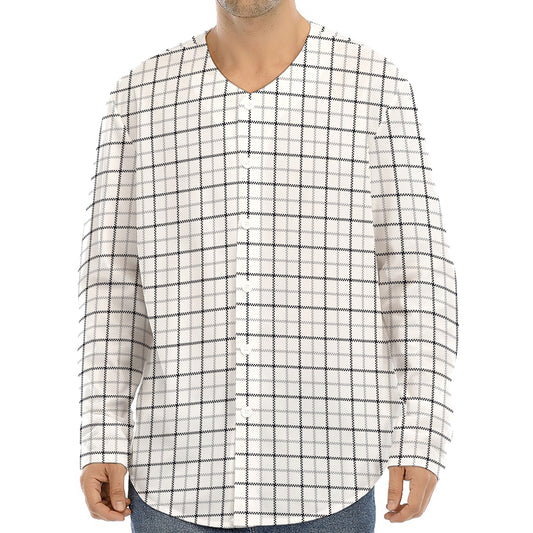 White Tattersall Pattern Print Long Sleeve Baseball Jersey