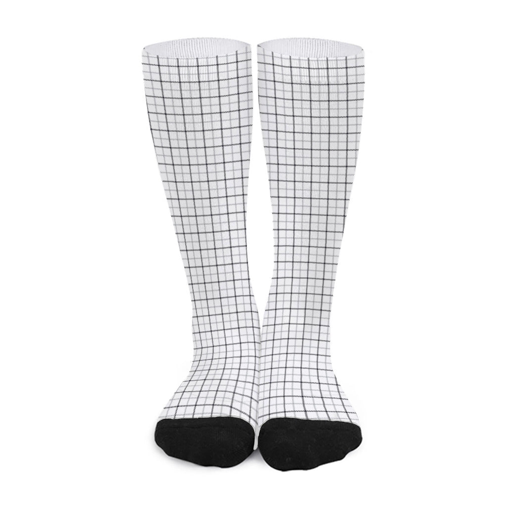 White Tattersall Pattern Print Long Socks