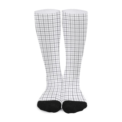 White Tattersall Pattern Print Long Socks