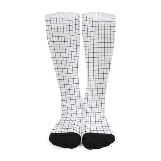 White Tattersall Pattern Print Long Socks