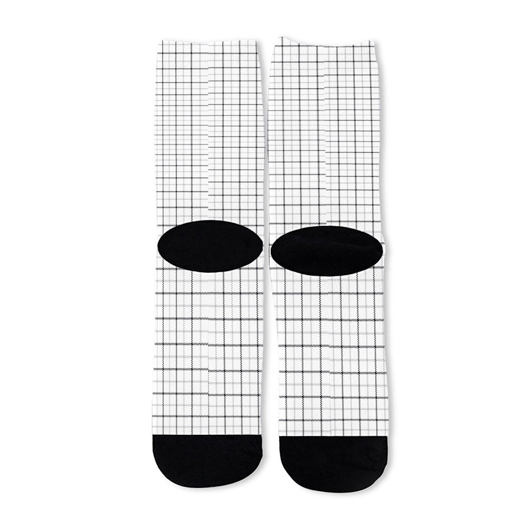 White Tattersall Pattern Print Long Socks