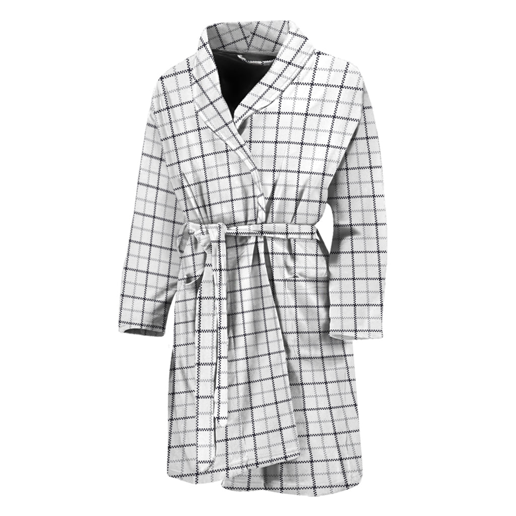 White Tattersall Pattern Print Men's Bathrobe
