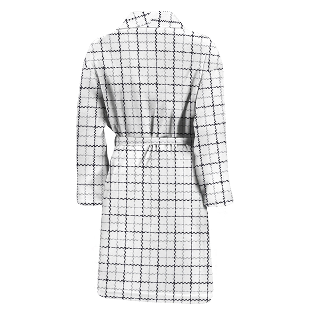 White Tattersall Pattern Print Men's Bathrobe