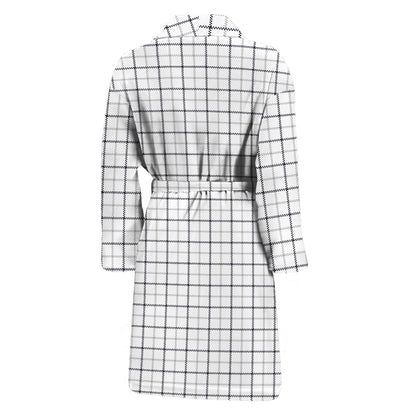 White Tattersall Pattern Print Men's Bathrobe
