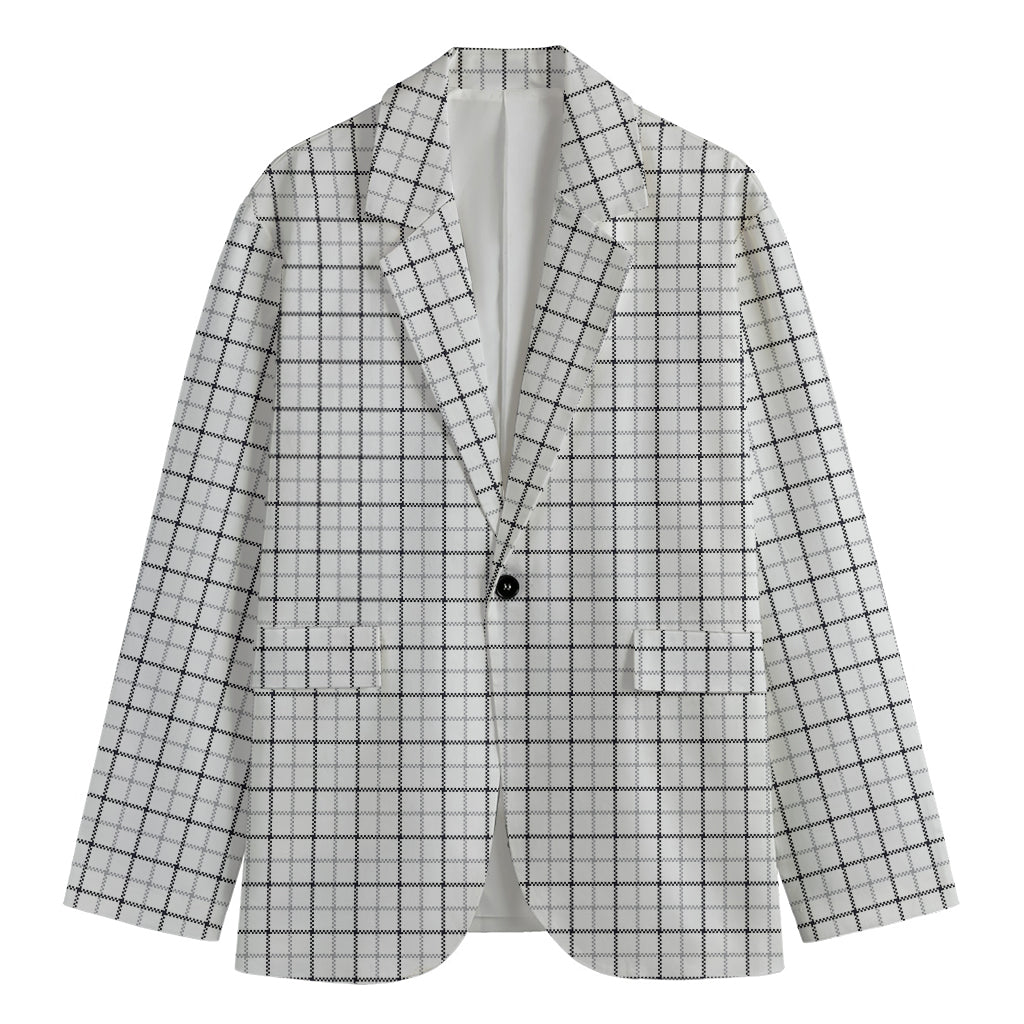 White Tattersall Pattern Print Men's Blazer