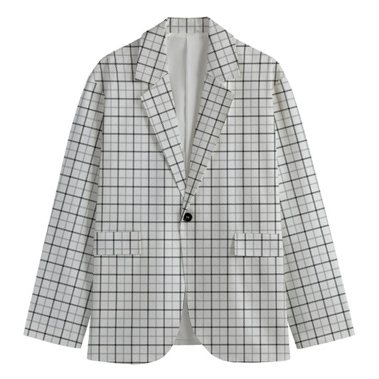 White Tattersall Pattern Print Men's Blazer