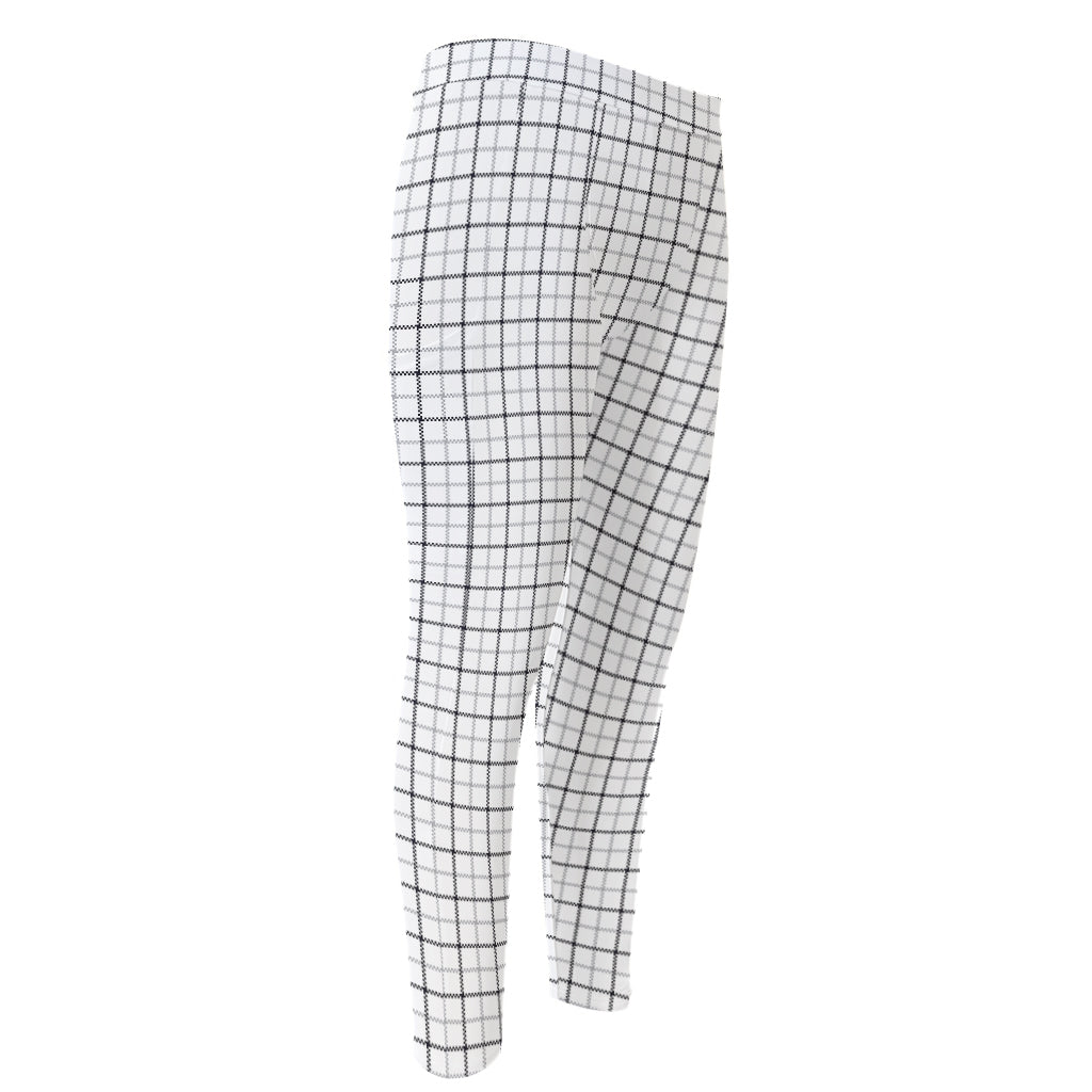 White Tattersall Pattern Print Men's Compression Pants