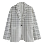White Tattersall Pattern Print Men's Cotton Blazer