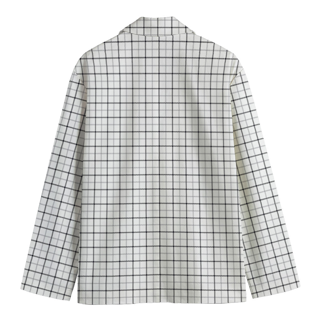 White Tattersall Pattern Print Men's Cotton Blazer
