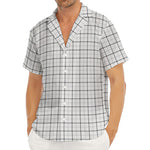 White Tattersall Pattern Print Men's Deep V-Neck Shirt